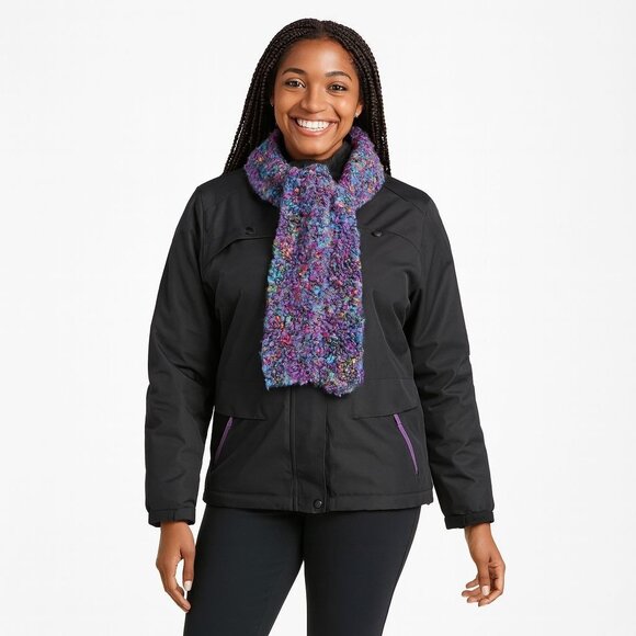 Handmade Chunky Knit Scarf Multicolor Metallic Purple 60x35 Cozy Festival Artsy - Picture 4 of 7